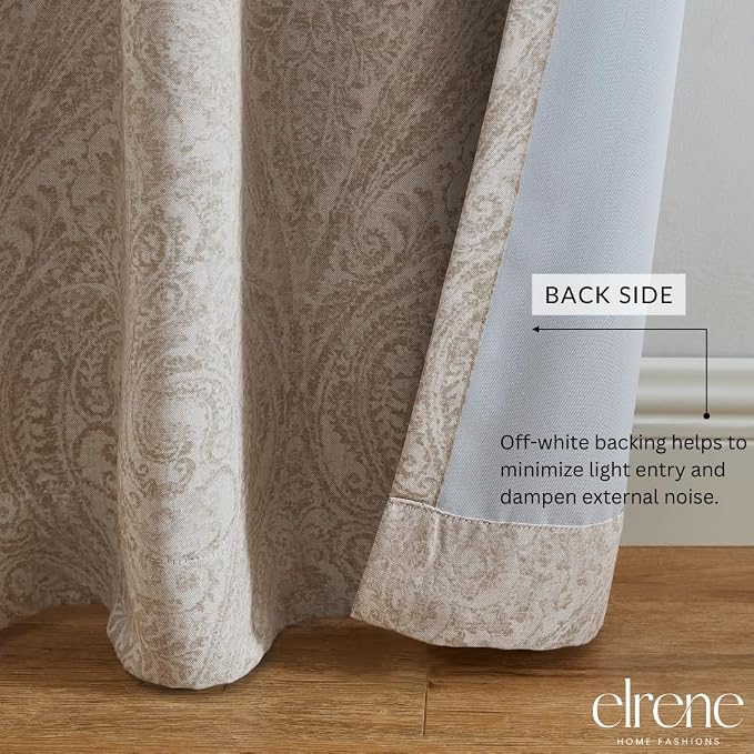 Threadmade Vittoria Paisley Printed Blackout Curtain Panel, Natural - Image 4