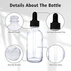 48 Pack 2oz Clear Glass Bottles with Glass Eye Droppers for Essential Oils, Perfumes & Lab Chemicals (Brush, Funnels, 2 Extra Droppers, 54 Pieces Labels & 30ml Measuring Cup Included)