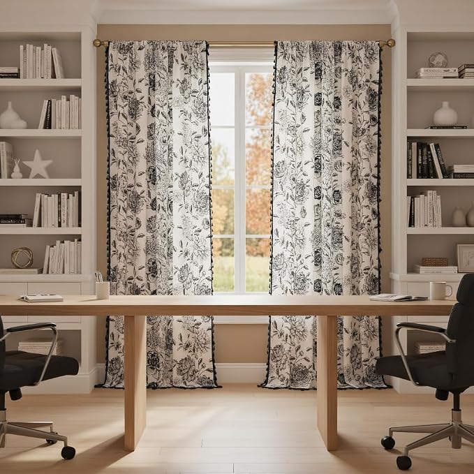 F-CHU Floral Printed Curtains Curtains Living Room Drapes 72 Inch Length Cotton - Image 2