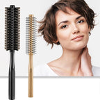 Geiserailie 2 Pieces Thick Round Hair Comb Bristle Blow Drying Hairbrush Small Brush Short Hair Massage Comb Head Massage Round Brush Roll Hairbrush for Wet or Dry(Black, Wood Color)