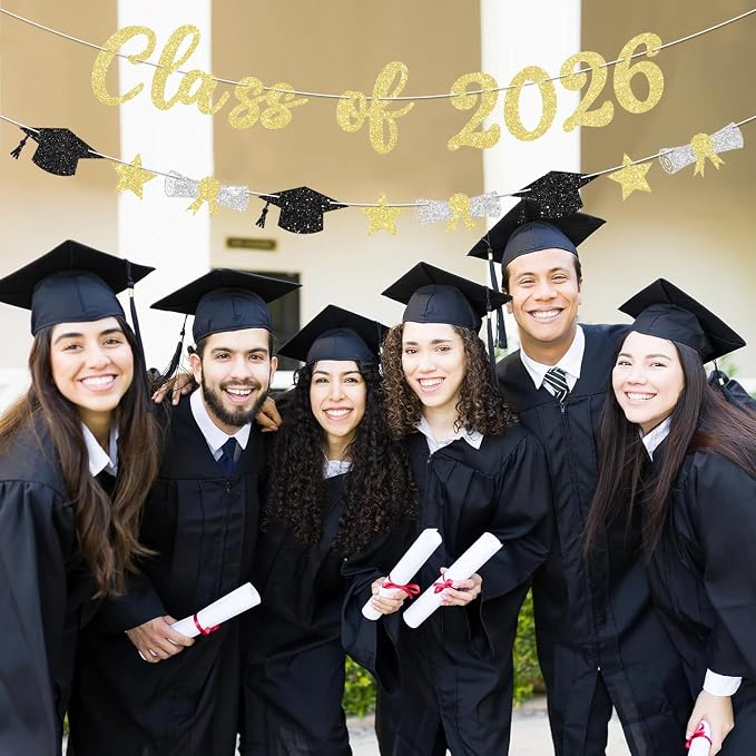 Class of 2026 Banner Gold Graduation Decorations Prestrung 2026 Graduation - Image 5