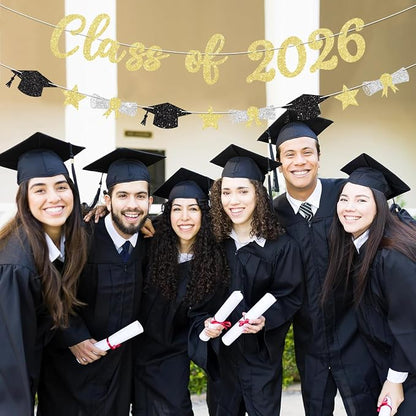 Class of 2026 Banner Gold Graduation Decorations Prestrung 2026 Graduation - Image 5