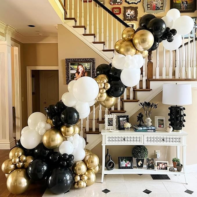 Black White Gold Balloons Set - Image 3