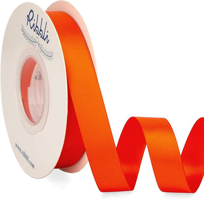 Ribbli Torrid Orange Satin Ribbon 5/8 inch x Continuous 25 Yards, Double Faced by Ribbli