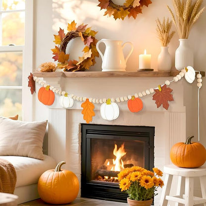 Fall Decorations for Home Felt Pumpkin Garland and Wood Bead Felt Pumpkins - Image 5