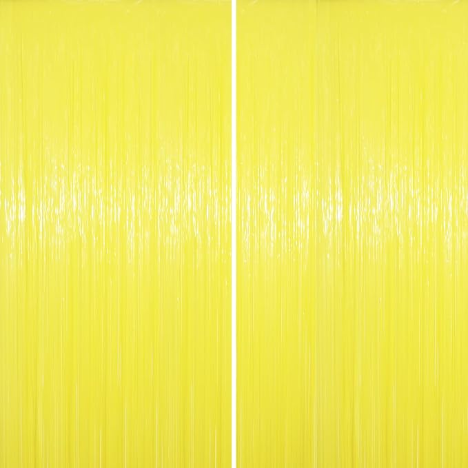 Voircoloria Pastel Yellow Foil Fringe Backdrop Curtains, 2 Pack | Tinsel by Voircoloria