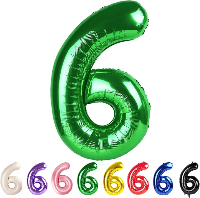 6 Balloon Numbers Party Decorations, 40In Dark Green Balloons by Mluchee