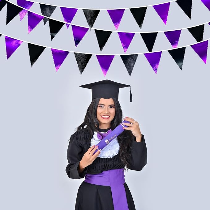 Purple and Black Party Decorations Metallic Fabric Triangle Pennant Banner Flag - Image 4