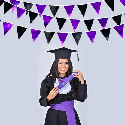 Purple and Black Party Decorations Metallic Fabric Triangle Pennant Banner Flag - Image 4