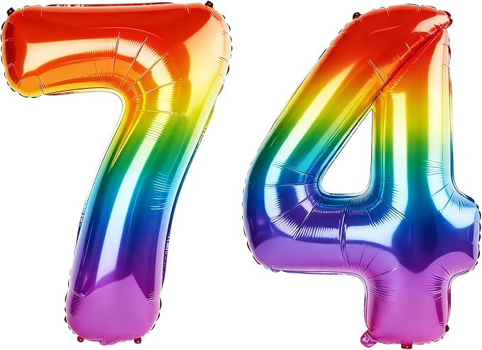 40 Inch Number 74 Balloons for 74th Birthday Party Decorations, 0-100 Rainbow by FOBELEC