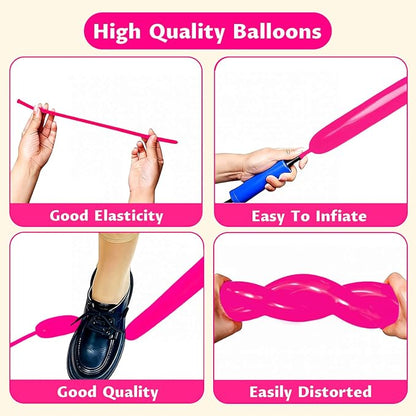 260 Hot Pink Long Balloons for Balloon Garland Thickening Skinny Latex Twisting - Image 4