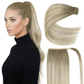 Ve Sunny Hair Extensions Ponytail Real Human Hair Wrap Around Clip in Ponytail Hair Extensions Straight Extensions Human Hair for Women Ash Grey Balayage Platinum Blonde 18inch 80G