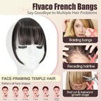 Clip in Bangs, Synthetic Wispy Bangs Hair Clip, Dark Brown Fake Bangs Fringe with Temples Hairpieces for Women Natural Curved Hair Extensions for Daily Wear