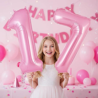 Pink Number 17 Balloons, Big Large Foil Number Balloons, Jumbo Giant Mylar - Image 3