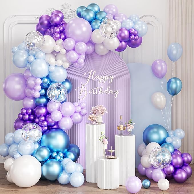 Blue Purple White Balloon Garland Arch Kit by Unknown