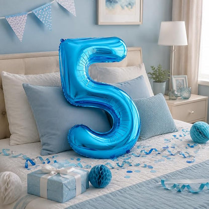 40 Inch Blue Number 5 Balloon, Giant Number Balloons, Birthday Decorations | - Image 4