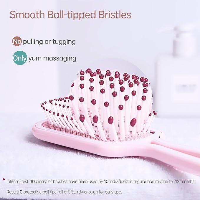 Hair Brush for Women, Pink Detangler Brush Full Sized, Detangling Hairbrush for Pain-free Opening Knots on All Hair Types, Pink and White Combined, 1 Pack