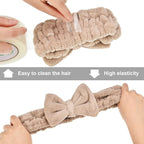 3 Pieces Hair Headband Headband to Wash Face for Women Makeup Spa Headband, Microfiber Bowtie Shower Headband for Women and Girls (Light Pink, Light Green, Light Brown)
