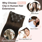 XDhair Clip in Hair Extensions Human Hair 100g 16 Inch Dark Brown Human Hair Extensions Clip ins Hair Extension Real Human Hair Silky Straight Hair #2 16 Inch