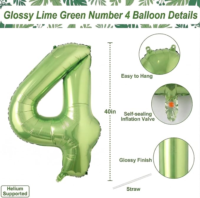 Light Green Number 4 Balloon 40 Inch, Shiny Metallic Foil Party Supplies | - Image 4