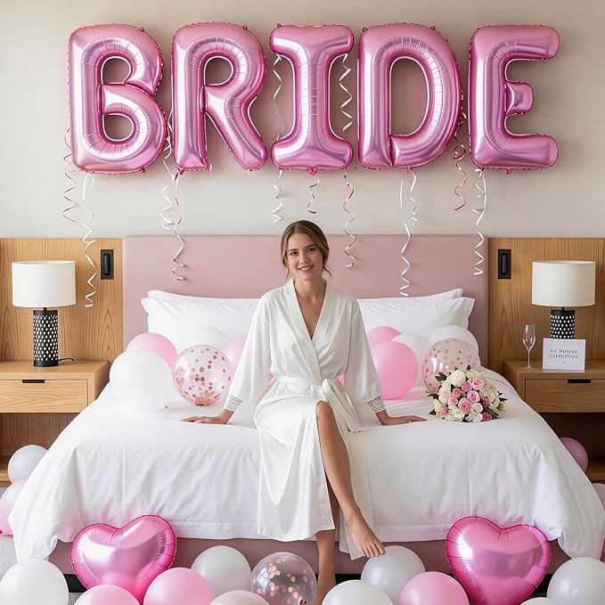 40inch Pink BRIDE Letter Balloons, Giant Pink Bride Foil Helium Balloon Banner - Image 3