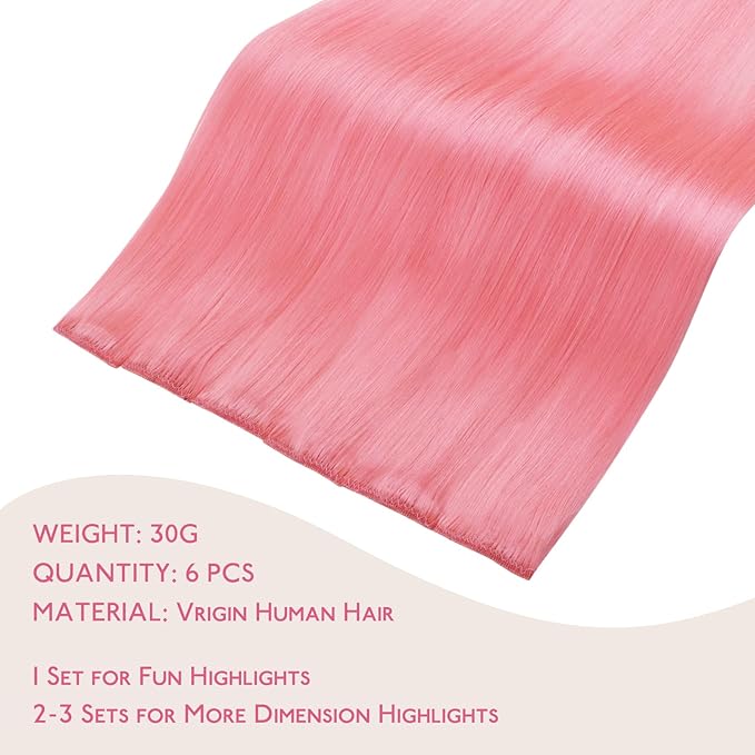 WENNALIFE Peach Pink Clip in Hair Extensions Real Human Hair 35g 6pcs 18 Inch Colored Hair Extensions for Kids Women Colorful Hair Pieces Pop-up Style Straight Extensiones De Cabello Humano Con Clip