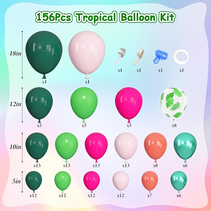 157pcs Tropical Balloons Arch Garland Kit, Hawaiian party Decor | Luau Summer - Image 5