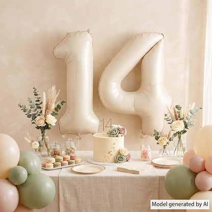 Cream Number 14 Balloon 40 Inch, Foil Numerals - Image 7