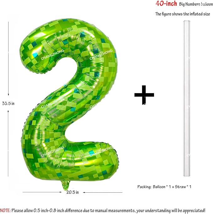 40 inch giant Green pixel miner game number 2 balloon | Large mining theme foil - Image 2