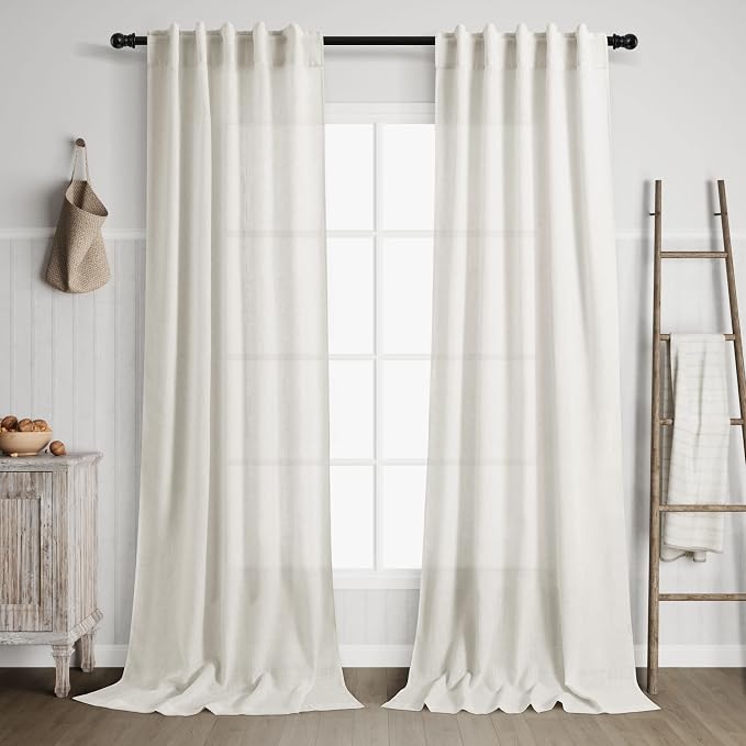 38 inches Wide Back Tab Linen Curtains 96 inches Long 2 Panels Set by Nanspring