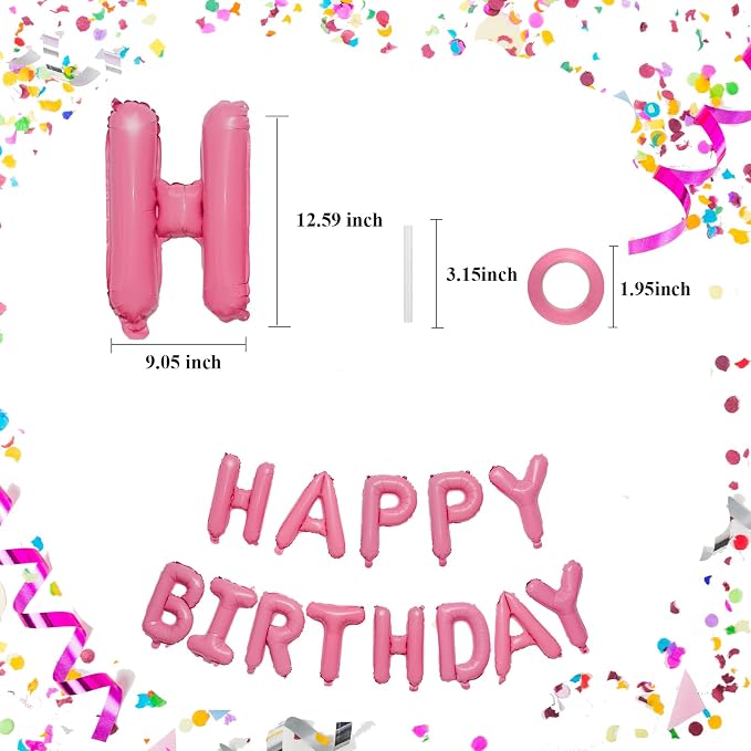 Happy Birthday Balloons Banner Pink Mylar Letter Sign | 16 Inch Reusable Foil - Image 4