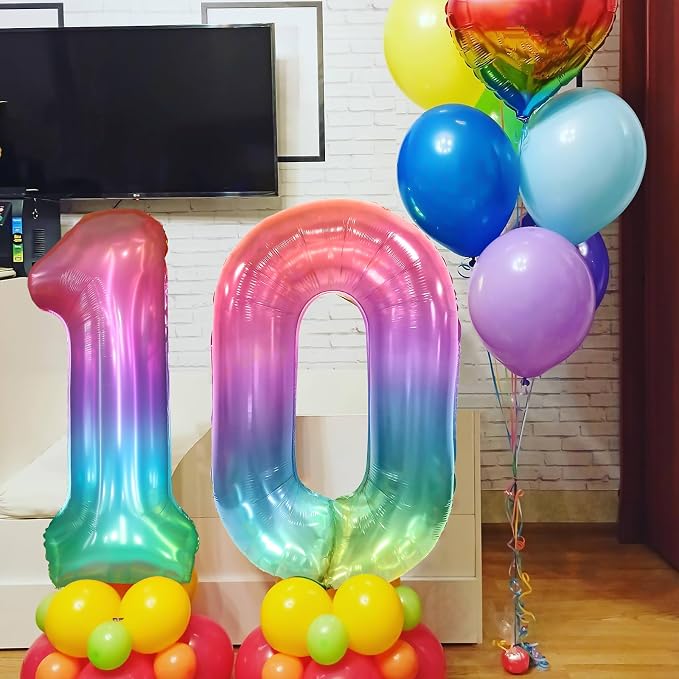 40 Inch Rainbow Number Balloon 1, Large Number Foil Balloons Mylar - Image 3
