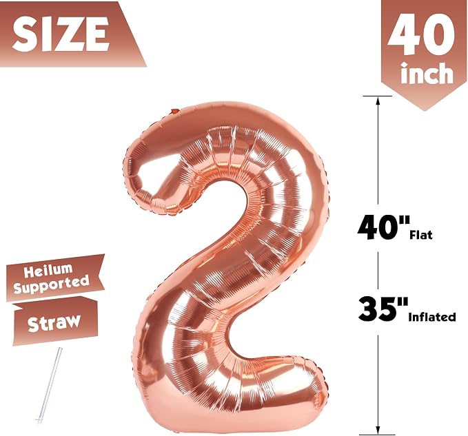40 In Rose Gold Number 2 Balloon, 2nd Birthday Party Decorations - Image 5
