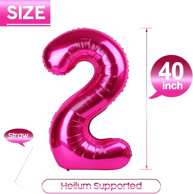 2 Balloon - Hot Pink Birthday Number Balloons, 40 Inch Party Decorations | Hot - Image 5
