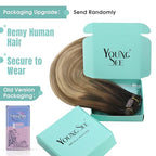 YoungSee Balayage Clip in Hair Extensions Real Human Hair Ombre Clip in Extensions Remy Hair Clip on Hair Extension Dark Brown Roots to Light Brown with Blonde 12inch 85g