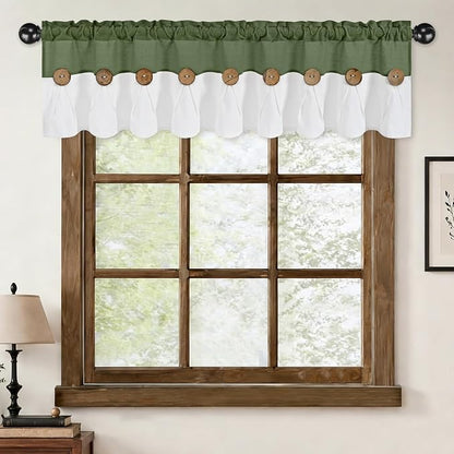 Farmhouse Valance Curtains, Boho Cotton Linen Kitchen Valance, Rustic Button - Image 8