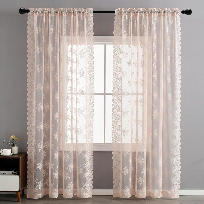 Kotile Blush Floral Sheer Curtains - Image 4