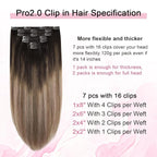 Pro2.0 Remy Clip in Extensions Real Human Hair Color #2/6/18 Dark Brown to Dirty Blonde Remy Clip in Hair Extensions Real Human Hair 18inch 120g Thick 7pcs Double Weft（#2/6/18-18inch）