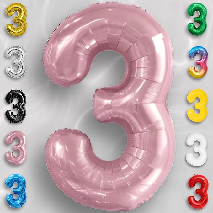 Pink Pearl Number Balloon 3 Mylar Foil Macaron Balloons 16 Inch - Image 2