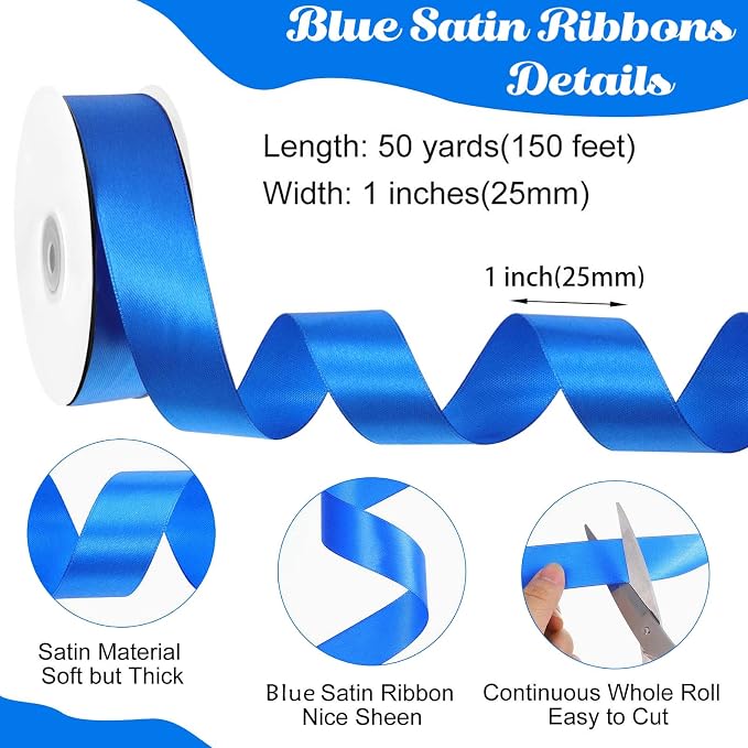 woric Royal Blue Ribbon 1 inch 50 Yards | Polyester Satin - Image 2