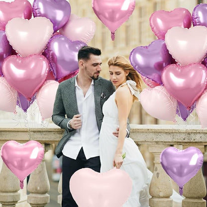 Pink Purple Heart Balloons, 18 Inch Pastel Foil Balloons - Image 5