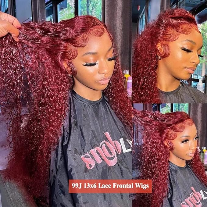30 Inch 99J Burgundy Deep Wave Lace Front Wigs Human Hair 200% Density 13x6 HD Lace Frontal Wigs for Women 100% Real Human Hair No Synthetic Blend No Tangle No Shedding Triple Lifespan 3X