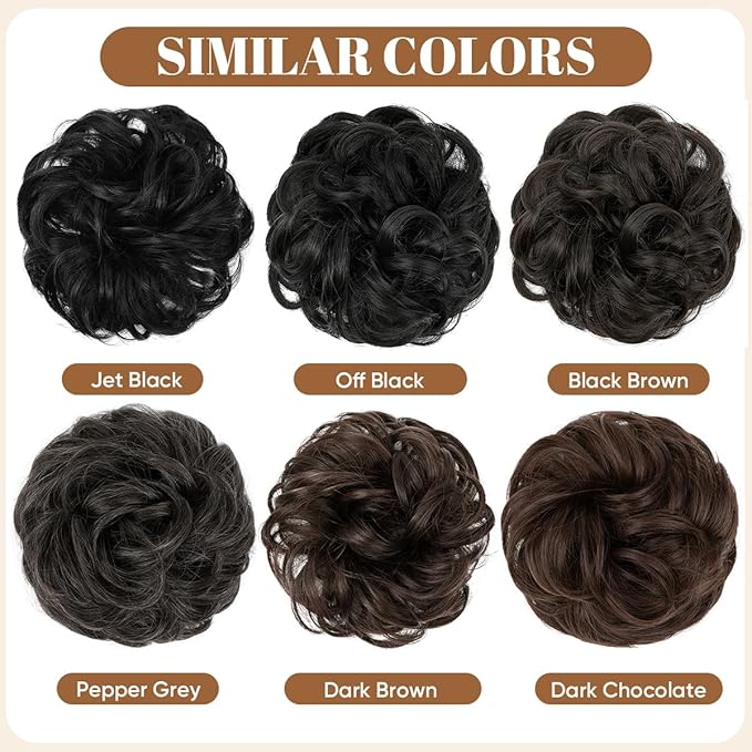 CJL HAIR Large Messy Bun Hair Piece Wavy Curly Scrunchies Synthetic Chignon Ponytail Hair Extensions Thick Updo Hairpieces for Women Dark Brown
