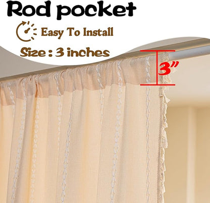 Sutuo Home Boho Sliding Door Curtains, Bohemian Semi Blackout Curtains Tassels - Image 4