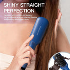 MEGAWISE Hair Straightener Ceramic Brush; Anti-Scald Dual Voltage Flat Iron Hot Brush | Rotatable Cord |Auto Shutoff | Anti-frizz |for All Hair Types (Gentian Blue)