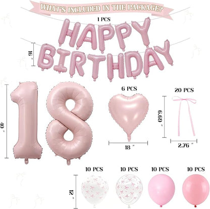 81Pcs Pink Happy 18th Birthday Decorations - Image 2