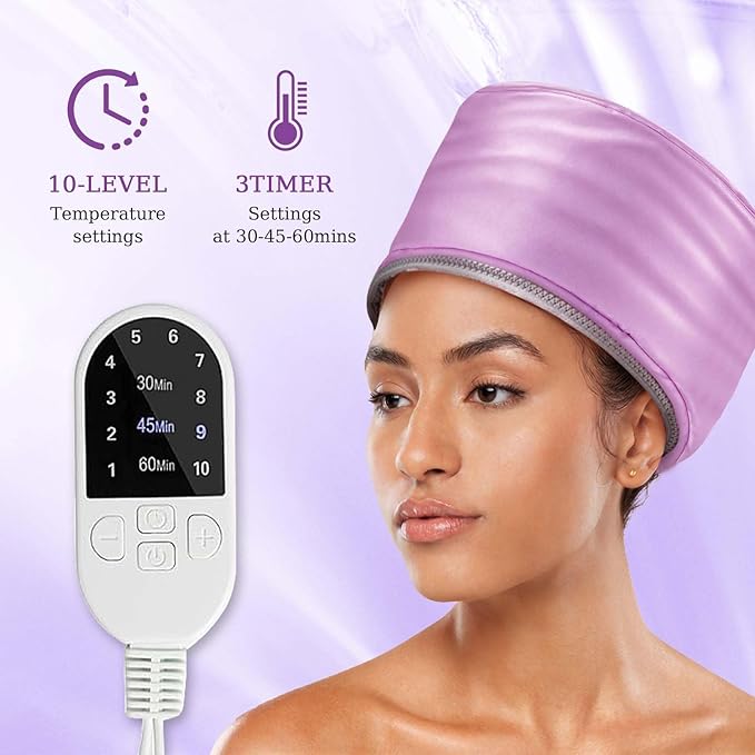 Hair Steamer for Deep Conditioning,Women Heating Thermal Heat Cap with 3 Mode Temperature Control,Dry Caps for Hair,Steamer Cap for Natural or Damaged Dryer Curly Nourishing(Purple)
