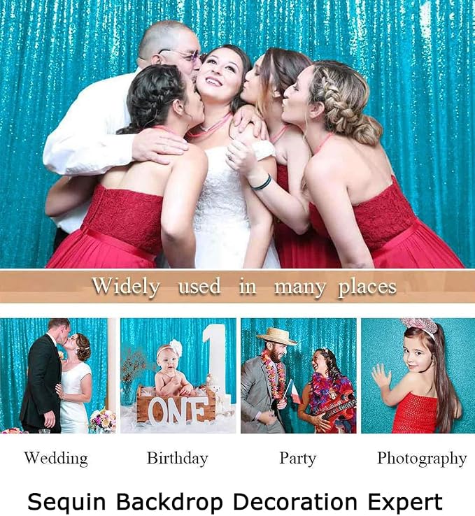 ShinyBeauty Sequin Curtain Turquoise 4FTx8FT Photo Backdrop - Image 6