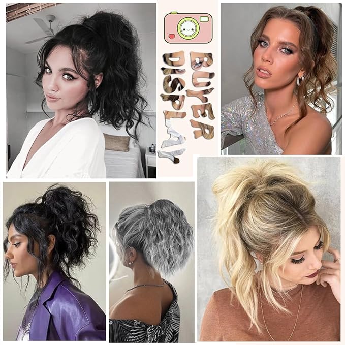 Ponytail Extension-12 Inch Drawstring Ponytail Hair Extensions for Women Synthetic Curly Wavy Fake Pony Tails Hair Pieces for Daily Party Use (Brown)