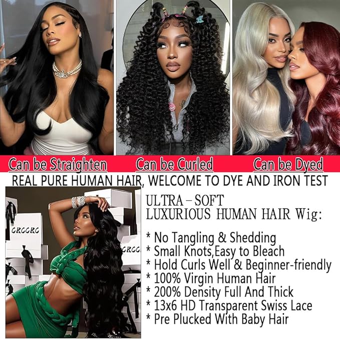 34 Inch 13x6 Lace Front Wigs Human Hair 200% Density Body Wave HD Lace Front Wigs Human Hair Pre Plucked Glueless Wig 100% Virgin Lace Front Wigs for Women